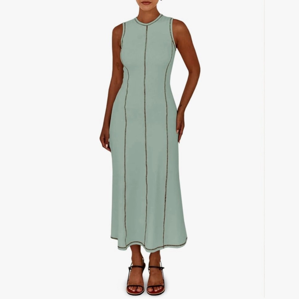 NWT RIBBED GREEN MAXI DRESS-S